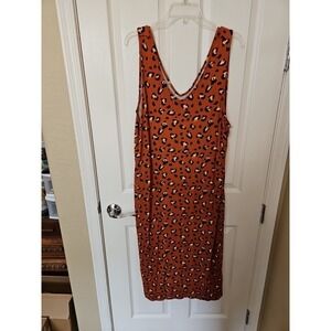 Joyspun Women's V-Neck Animal Print Stretch Side Pockets Midi Dress, 2XL